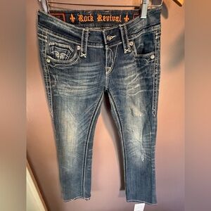 Rock Revival Women's “Blake” Bootcut Distressed Rhinestone Jeans. Size 25